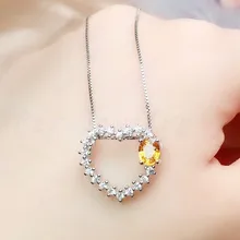 Натуральный настоящий Цитрин Сердце Любовь ожерелье кулон за ювелирные изделия 0.5ct драгоценный камень 925 серебро# R99401