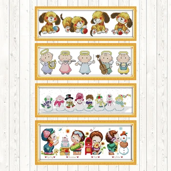 

Four Dogs Cartoon Style Counted Cross Stitch Pattern Set for Embroidery Aida 14ct 11ct Printed on Canvas DMC DIY Needlework Kits