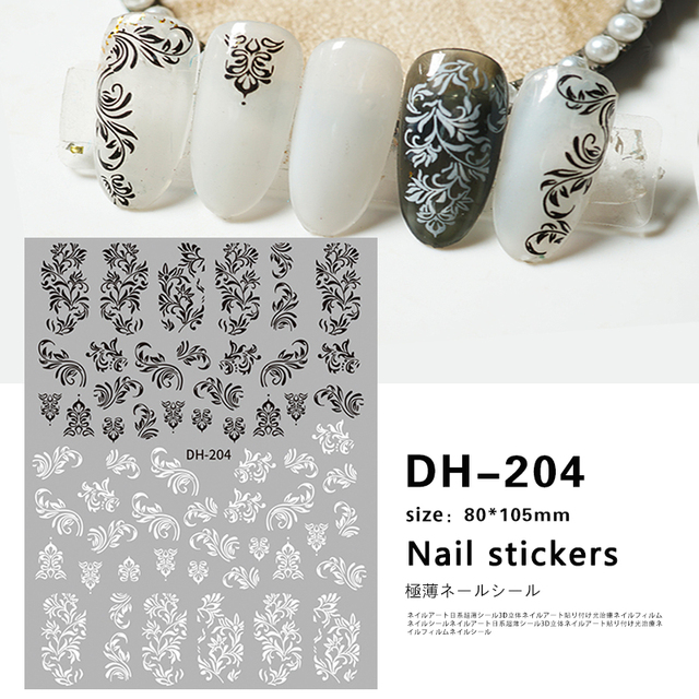 White Flowers Nail Art  Adhesive Stickers for Nails Cute Paper Parts With Avocado Direct Paste Decals Designs Manicure
