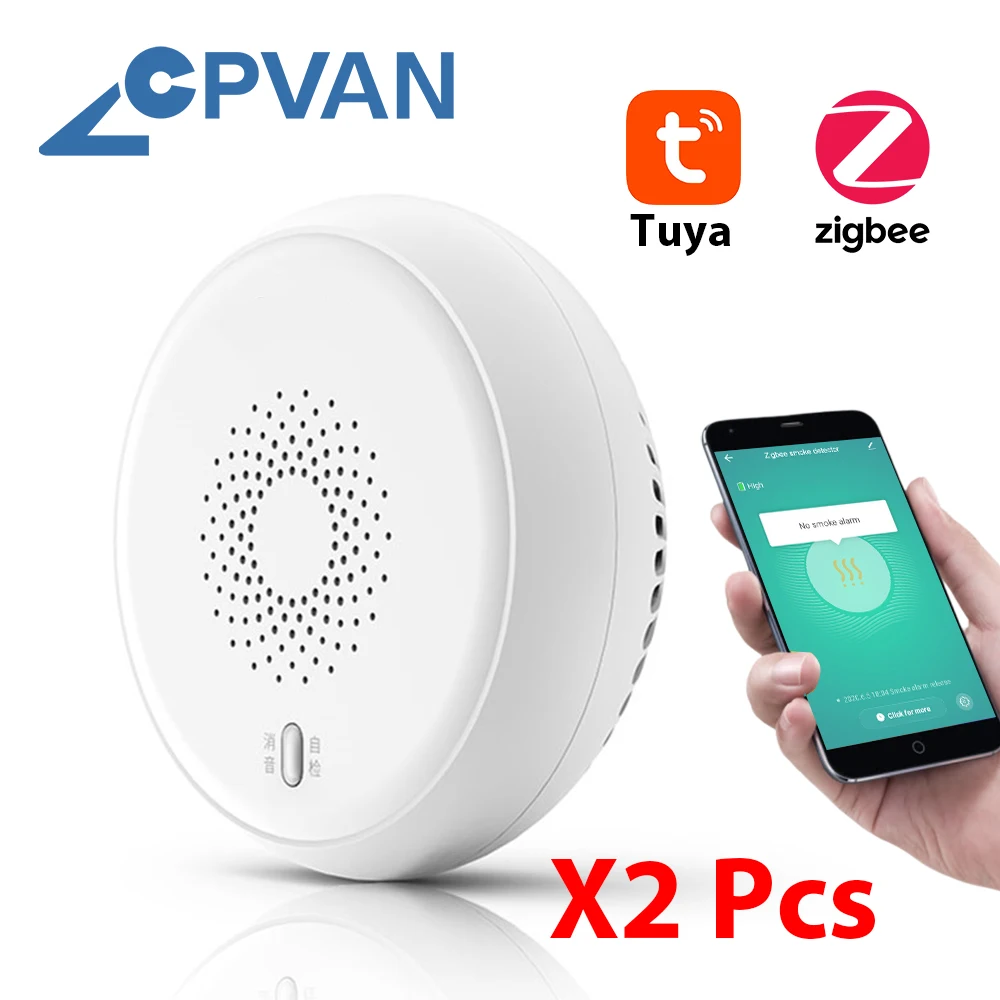 CPVAN-Sensor Detector de humo Zigbee, sistema de seguridad inteligente para el hogar, bomberos, Notificación por aplicación Tuya, alarma de fuego, 85dB