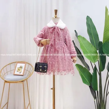 

Girls princess dress autumn and winter 2019 new thickened dress lace little girl western style long-sleeved gauze dress