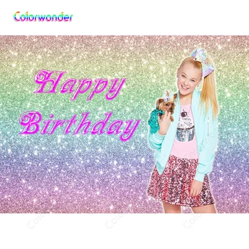 

Happy Jojo Siwa Birthday Party Backdrops for Kids Photography Girl with Dog Colorful Rainbow Glitter Backdrops for Baby Shower