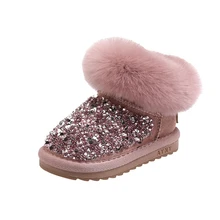 Bottes de neige avec strass pour enfants, chaussures de princesse à la mode pour bébés filles, chaudes, peluche, fermeture éclair, nouvelle collection hiver 2021 