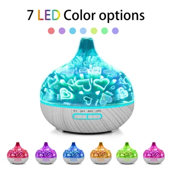 

Essential Oil Diffuser 3D Glass Aromatherapy 400Ml Diffuser Aromatherapy Oil Cold Mist Humidifier 7-Color LED Light Home Office