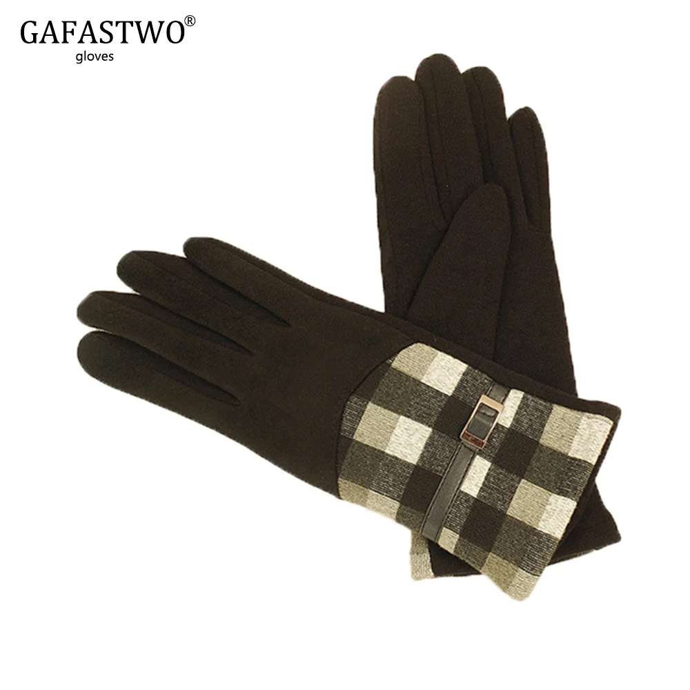 Новые осенние и зимние Бархатные теплые замшевые клетчатые перчатки женские модные перчатки для верховой езды