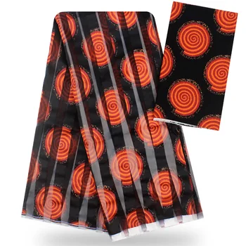 

Latest african Organza pattern satin silk fabric for dress Creative pattern print Tulle Organza satin silk fabric WL104