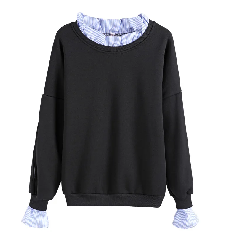 

Autumn and winter new striped trumpet Sleeve Ruffle round neck women's womens hoodies pullover clothes