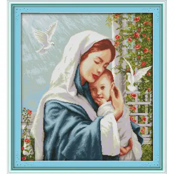 

Joy Sunday Mother & Son Love Home Decor Printed Canvas Cross Stitch Kits Jesus Christianity Embroidery Needlework Sets DMC 14CT