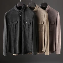 JSBD/Новинка года; Осенняя винтажная рубашка без глажки; Повседневная замшевая куртка с двойным карманом; рубашка с длинными рукавами