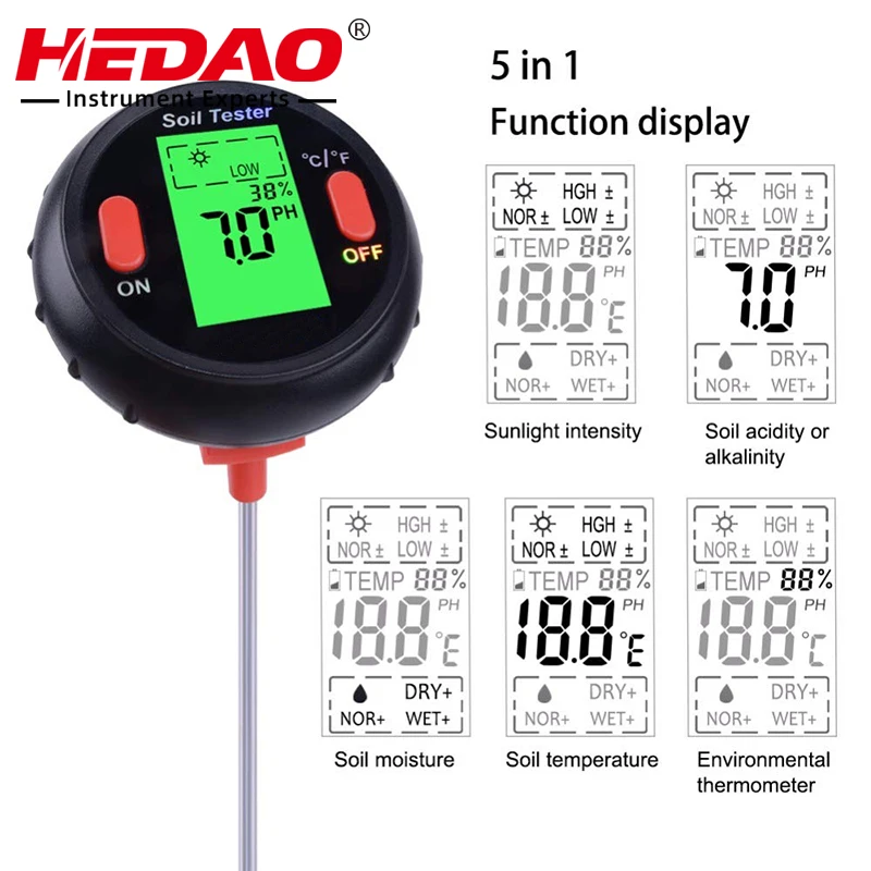 

5 in 1 Soil PH Water Moisture Meter Garden Plants Flowers Moist Tester