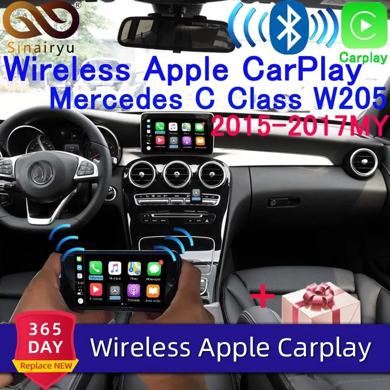 Sinairyu Aftermarket Беспроводной OEM Apple CarPlay Android авто зеркало Дооснащение Mercedes C Класс W205 GLC