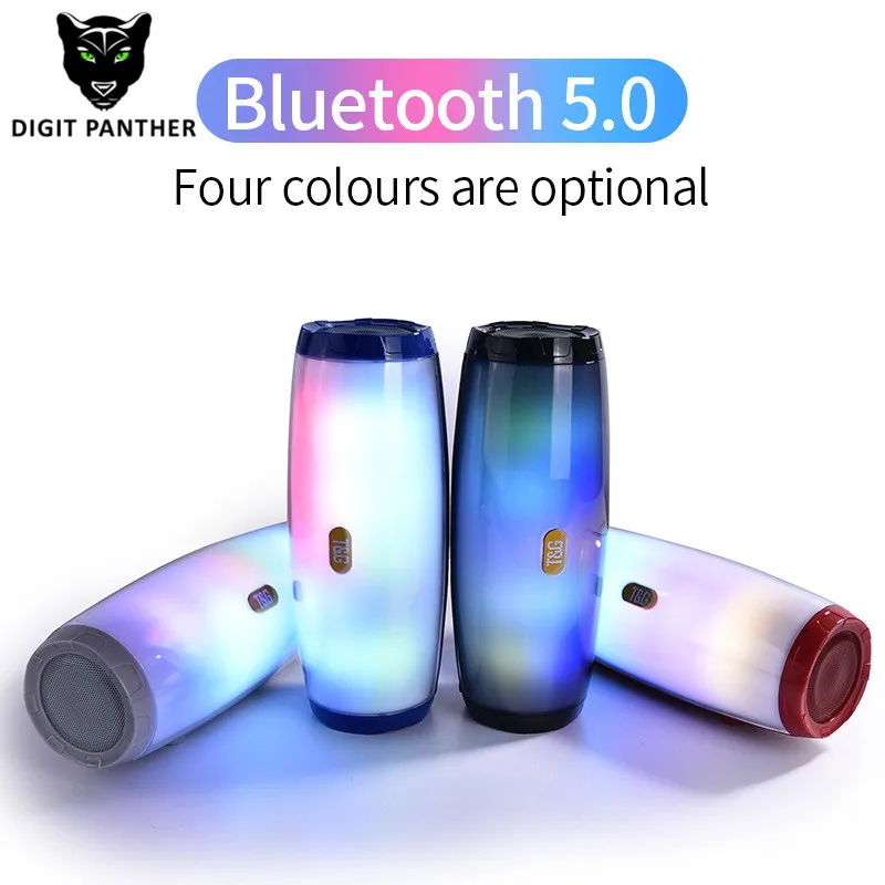 

TG165 Portable Bluetooth Speaker Stereo Leather Column 5 Flash Style LED Subwoofer Wireless Outdoor Music Box FM Radio TF Card