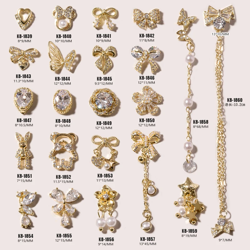 

5 Pcs Luxury Zircon 3D Nail Art Decorations Alloy Pendant Shiny Pearl Diamonds Crystal Jewelry Manicure Design Accessories