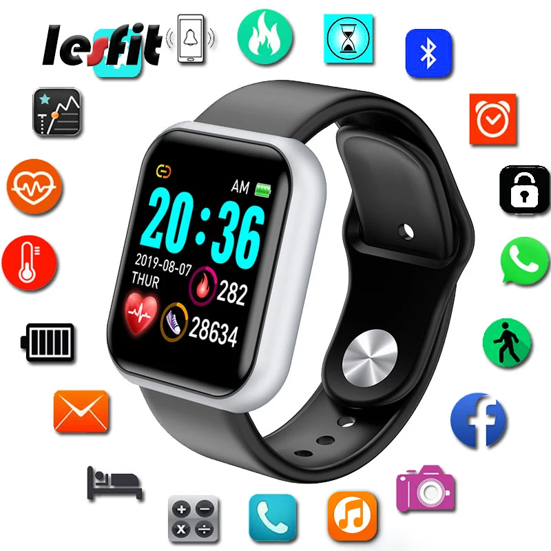 Смарт часы Lesfit с шагомером черные Роскошные Водонепроницаемые Цифровые Bluetooth