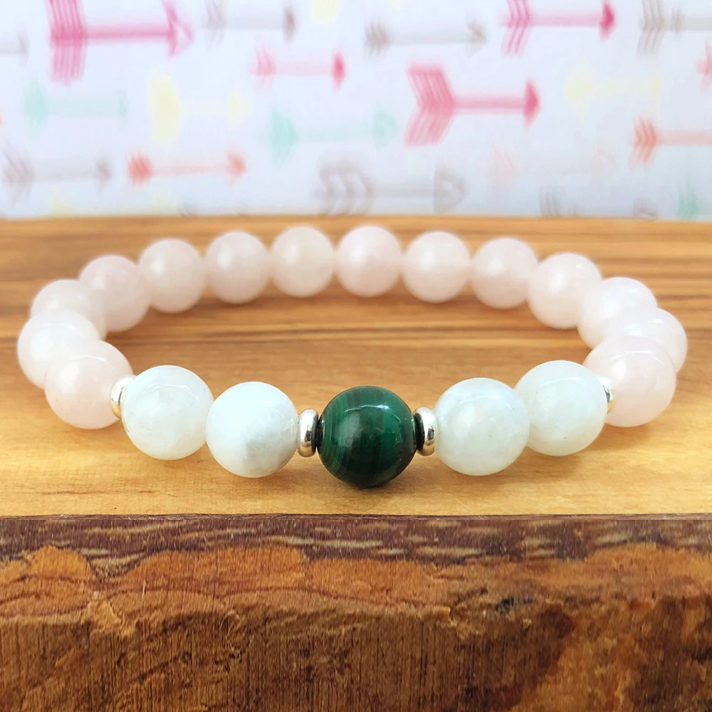 Wholesale Natural Gem stone Bracelet For Women AAA Grade Malachite Moonstone Bracelet Rose Quart z Friendship Bracelet