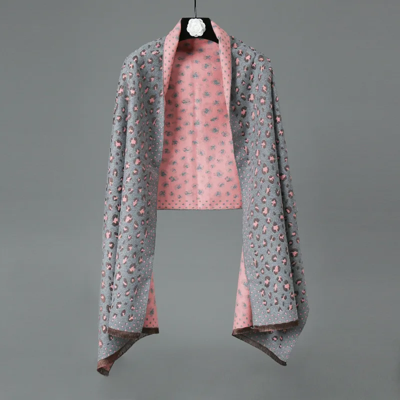 Розовый Леопардовый шарф для женщин, высококачественный кашемировый серый женский зимний Понч из толстой пашмины шерстяной платок, черные женские шарфы