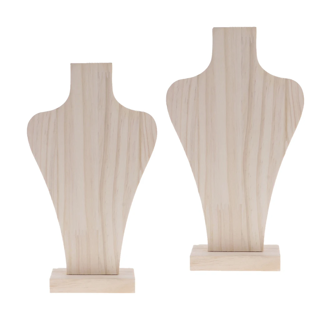 2 Pieces Unpainted Natural Wood Mannequin Bust Display Necklace Jewelry 2 Pieces Unpainted Natural Wood Mannequin Bust Display Necklace Jewelry