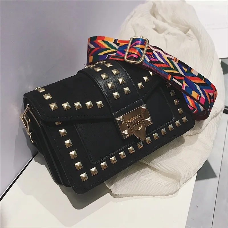 

Rivet Bag Women's 2020 on New Style Dull Polish Broadband Square Sling Bag Versatile Shoulder Bag
