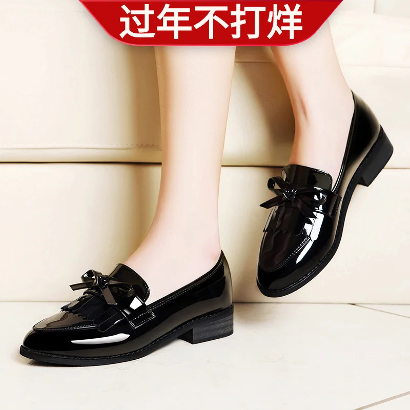 

Leather Shoes Women's England Semi-high Heeled Shoes 2019 Autumn New Style Korean-style Versatile Low-Cut WOMEN'S Shoes Fashion
