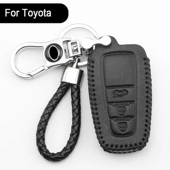 

Genuine leather key case For Toyota Camry CHR Prius Corolla RAV4 Prado 2017 2018 Remote 3 button keyless Protect your car keys