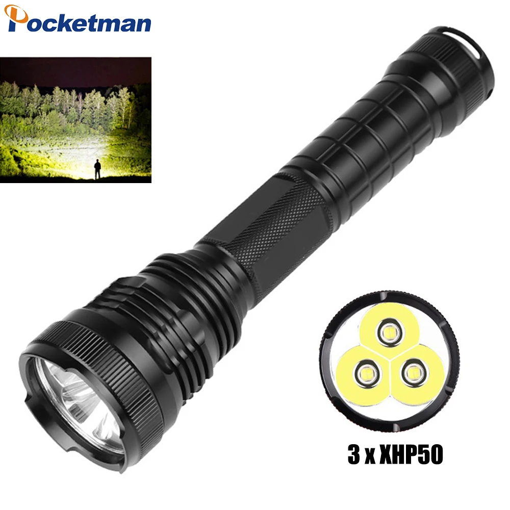 

80000LM LED Flashlight Xlamp 3*XHP50 LED Powerful Flashlight Tactical LED Torch Waterproof Flashlight 18650 Rechargeable Battery