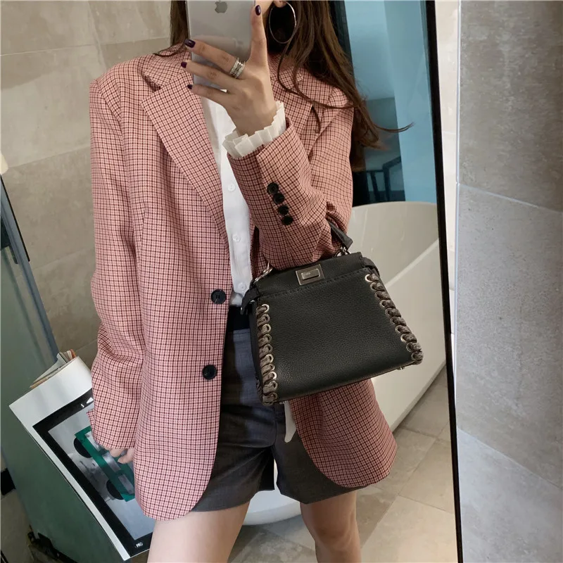 

Early autumn fashion temperament ladies jacket suit 2019 new single-breasted full-sleeved loose plaid ladies blazer high quality