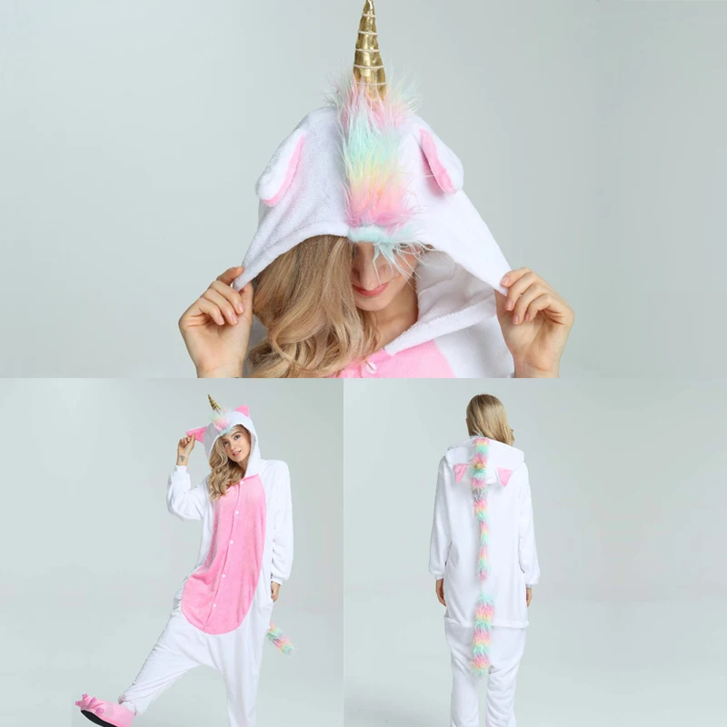 Женские пижамные комплекты с единорогом Kigurumi фланелевые пижам милыми животными