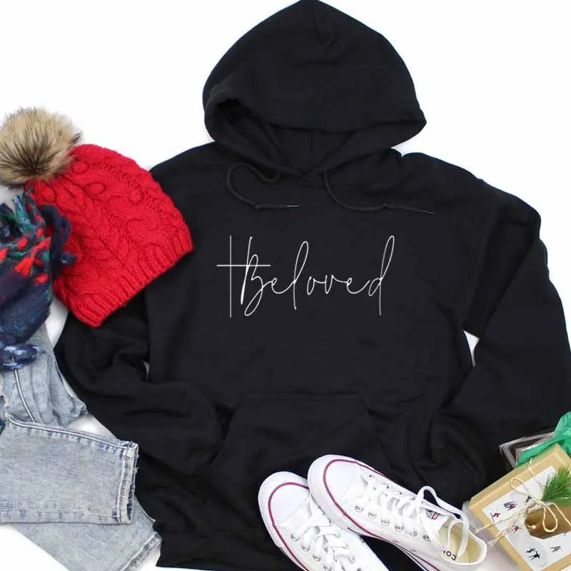

Beloved Graphic Hoodies Women Believer Love Clothing Christian O-neck Pullover Jesus Cross Outwear Girl Tumblr Hoodie Drop Ship