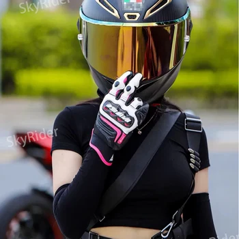 

Motorcycle Motocross Daines- e short carbon Gloves 100% Genuine Leather Titanium alloy Speed Racing Full Metal Long Style Gloves