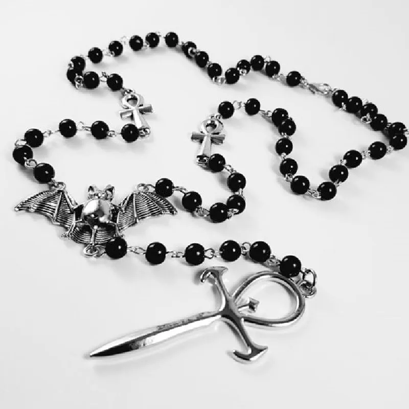 Vampire Rosary Necklace Occult Vamp Gothic Clothes Beads Accessories Bat Vampiric Beaded Egyptian Tradgoth Jewelry Gift | Украшения и