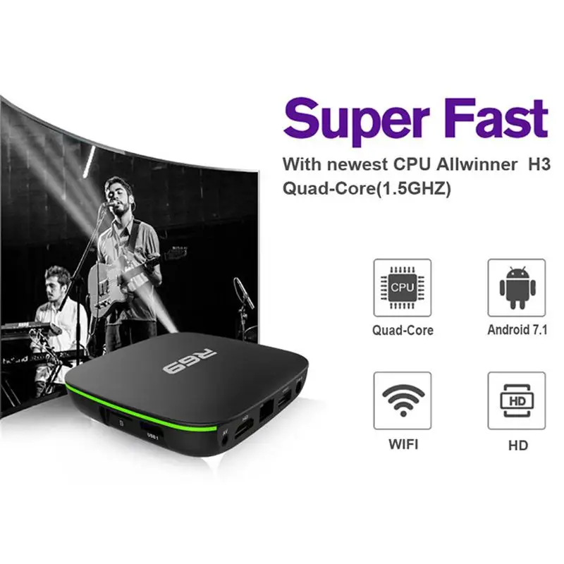  R69 Smart Android 7.1 TV Box 1G 8G Allwinner H3 Quad-Core WiFi 2.4GHz Set Top Box 1080P HDMI 1.4 Su