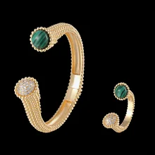 Бренд Fateama, циркониевый камень, зеленый цвет, круглая головка, манжета, браслет, женский, bijoux, кольца, для банкета, вечерние, ювелирный набор для женщин