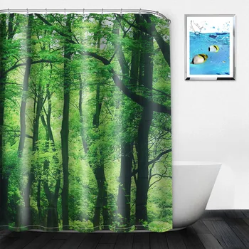 

Green 3D Digital Printing Tropical Rainforest Hook Shower Curtain Width Waterproof Mildew Resistant Bathroom Shower Curtains