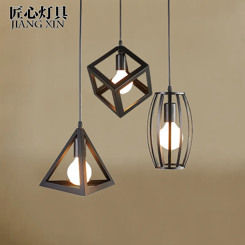 

American-Style Modern Minimalist Iron Art Geometric Chandelier Loft Vintage Restaurant Bar Color Three Head Creative Lamps