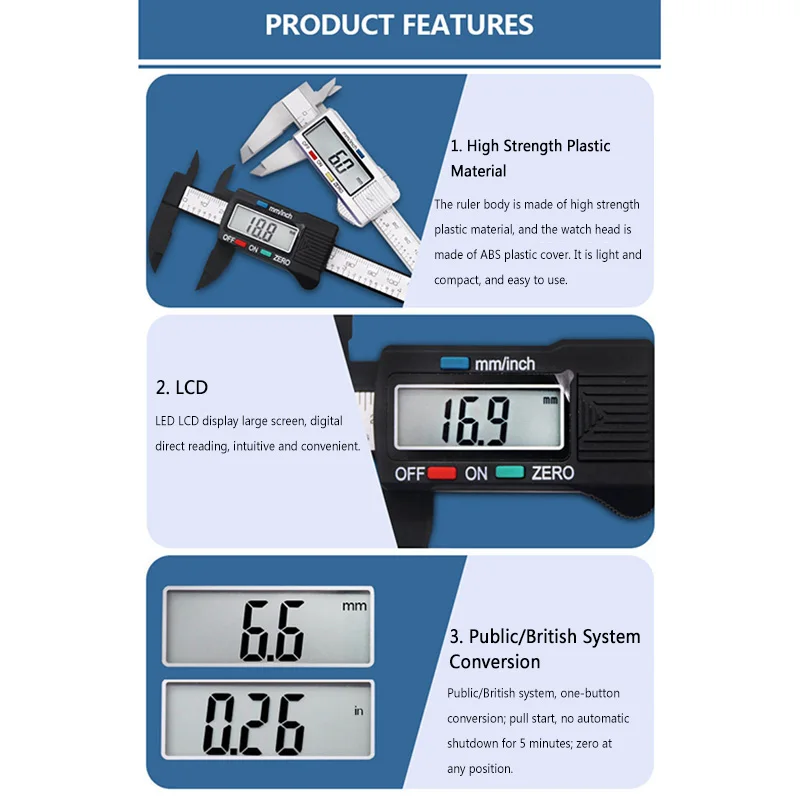 0-100 мм 0-150 мм штангенциркуль измерительный инструмент пластиковый светодиодный цифровой штангенциркуль измерительный прибор микрометр для точных данных