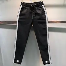 Большие размеры 26-31! Осенние новые повседневные джинсы с эластичной резинкой на талии женские свободные Модные шаровары