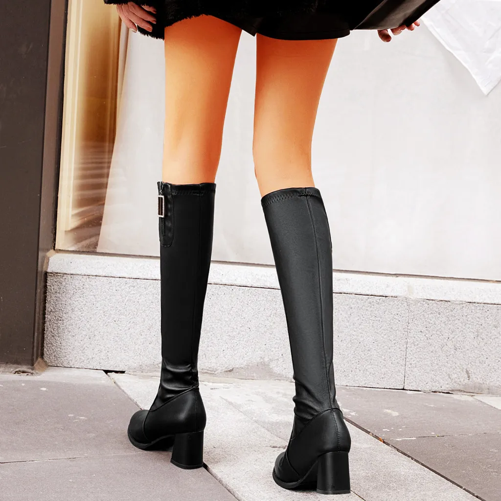 SAGACE/черные сапоги до колена из искусственной кожи; женские высокие сапоги; обувь на молнии; ботинки; водонепроницаемая обувь; женские винтажные сапоги