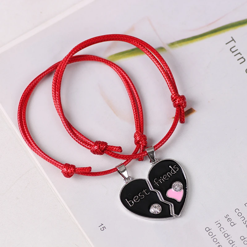 BEST Friend 2 Bracelet Heart shaped Stitching Rhinestone Pendant Fashion And Women Valentine's Day Jewelry Gift|Charm Bracelets| - AliExpress