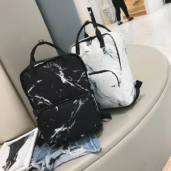 

Backpack for Women 2020 New Simple Ins Canvas Anti-theft Double Shoulder Bag Marble Texture Printed Fashion Casual Backpacks