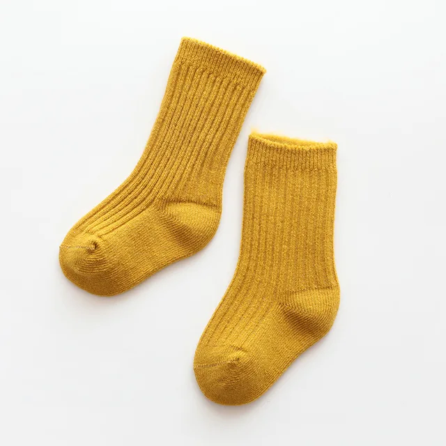 Winter Cotton Thicken Children's Socks Baby Kids Warm Tube Socks Toddler Boys Girls Solid Floor Stripes Socks Baby Cheap Stuff yellow