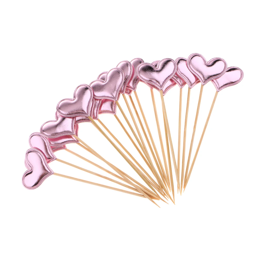 20 Pieces Heart Toothpick Leather Cupcake Picks Birthday Toppers Kids Birthday Wedding Party Decoration Supplies