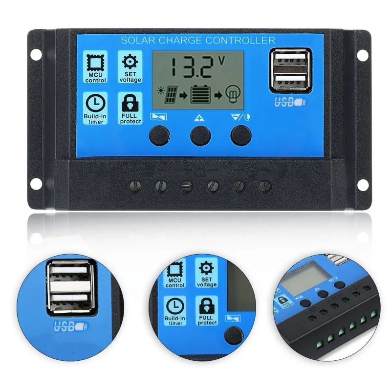

Auto Solar Panel Battery Charge Controller 30A 20A 10A LCD Solar Collector Regulator with Dual USB,