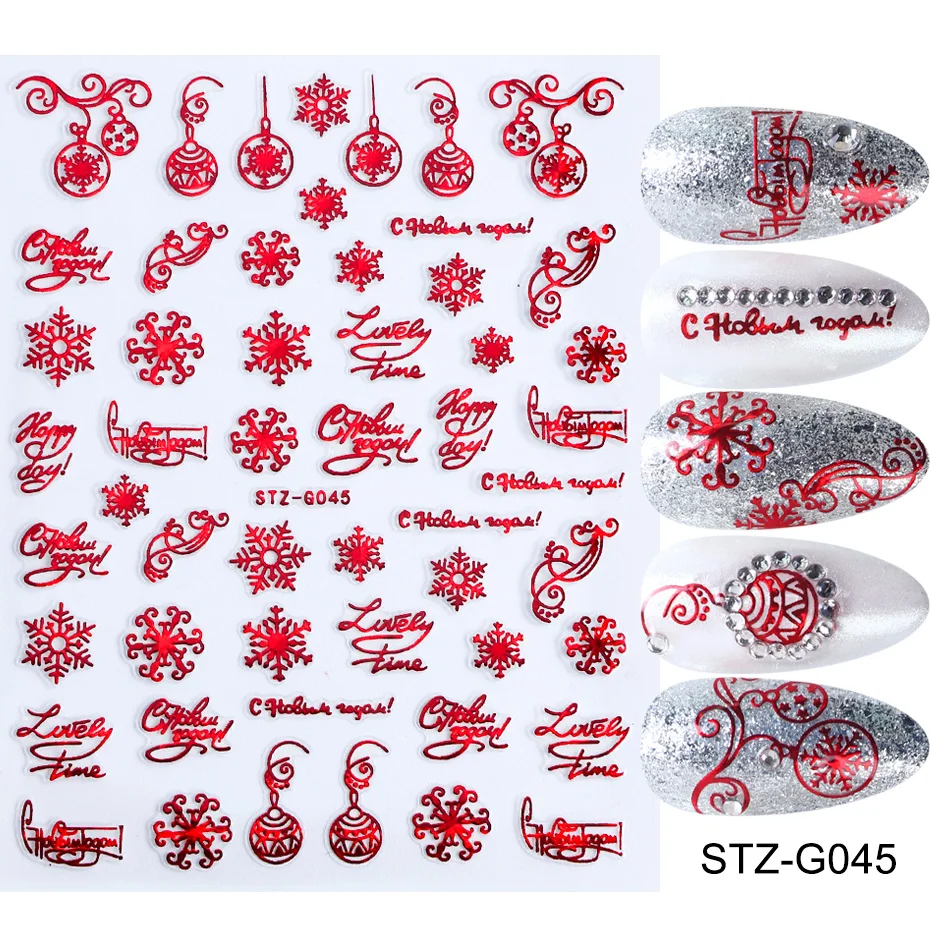 18 шт./компл. золотого и красного цвета рождественские наклейки для ногтей 3D клейкое металлическое снежинки Nail Art Наклейки ползунки дизайны маникюрные TRSTZG041-049-1