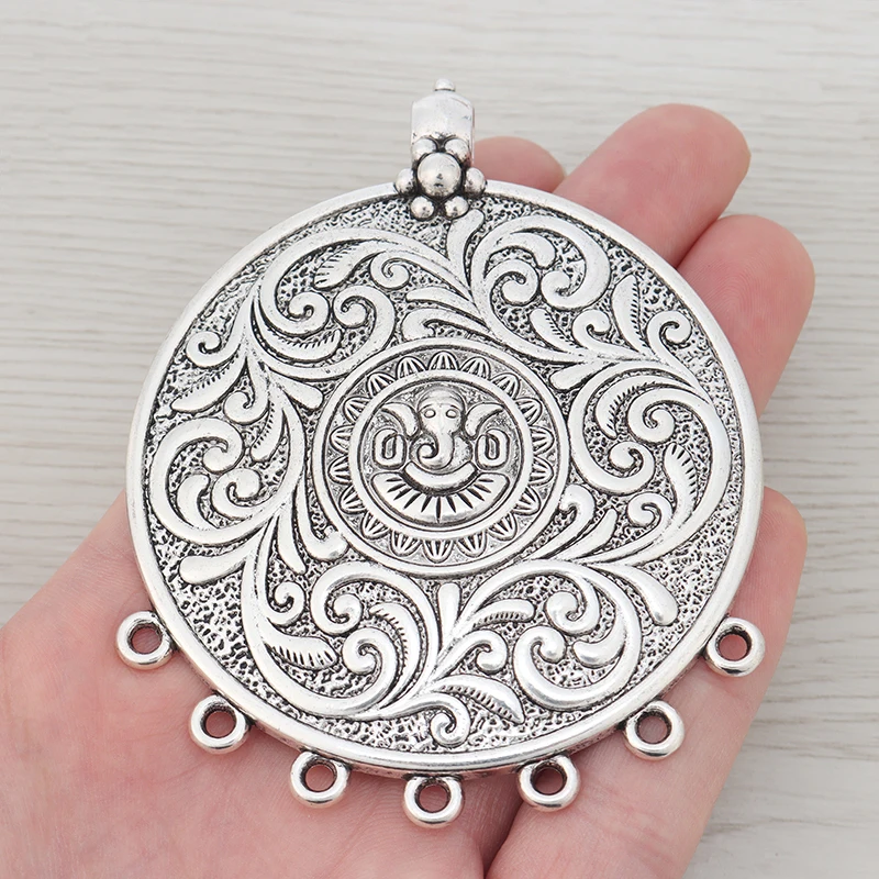 

2 x Tibetan Silver Bohemian Boho Tribal Large Round 7 Bailors Connectors Pendants for DIY Necklace Jewelry Making Accessories
