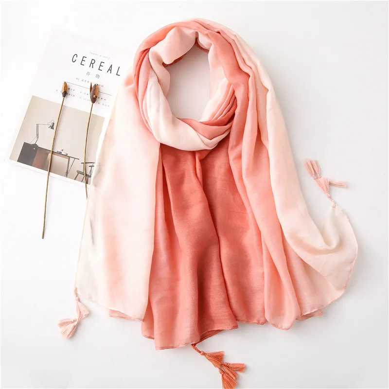 

Women Gradient Scarf Coral Mint Girls Summer Printed Scarves Female Soft Beach Cape Shawl Wrap Tie Dye Long Scarf with Tassels