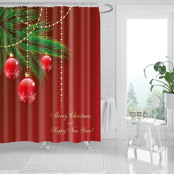 

Christmas Ball Shower Curtain Red Waterproof Curtain For Bathroom Home Decor Bath Curtain