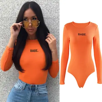 

Women Long Sleeve Slim Fit Bodysuit Romper Leotard Top Shirt Bodycon Bodysuits Letter Print O-neck Basic Tops Suits