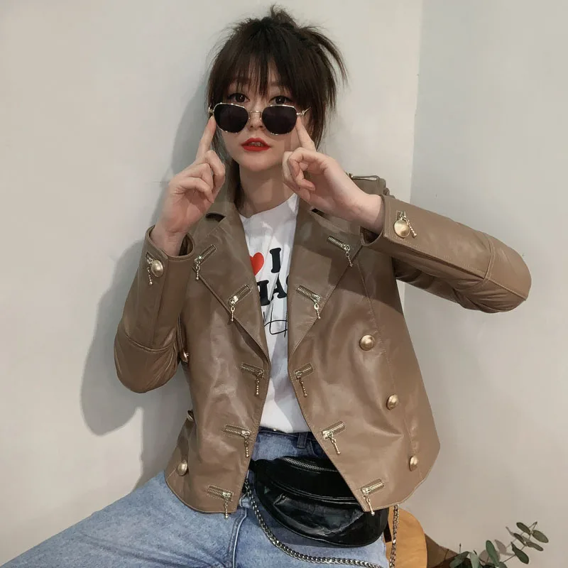 

Real Genuine Leather Jacket Woman Sheepskin Jacket 2020 Spring Leather Biker Jacket Women Women's Leather Jacket Korean Coat