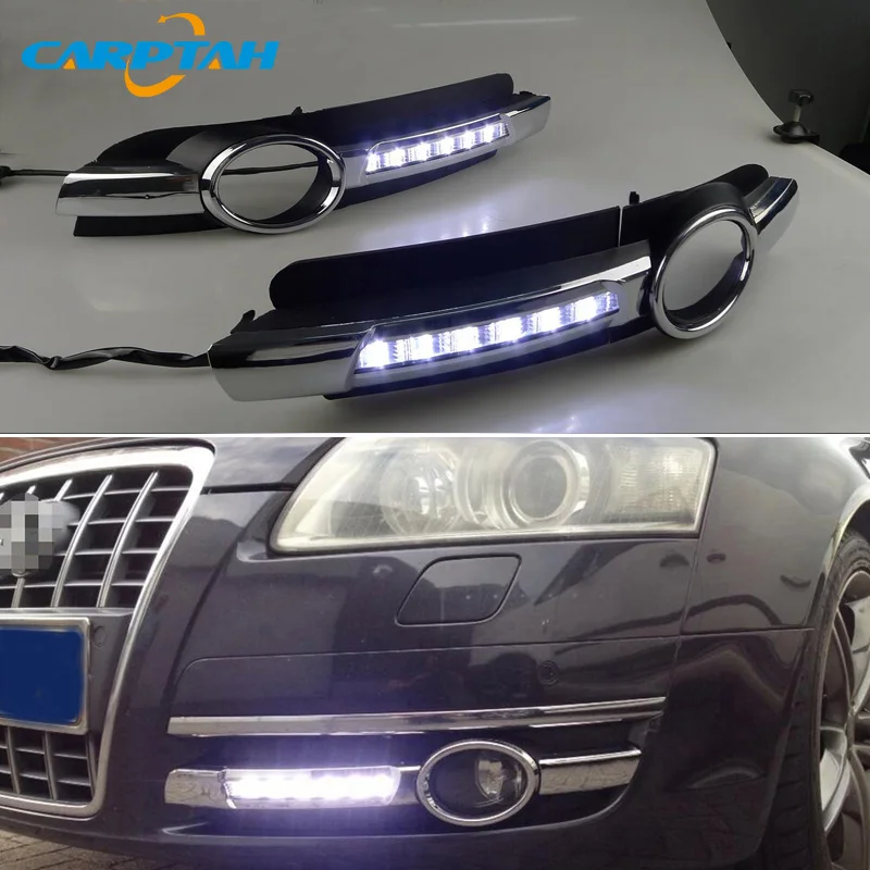 

Car LED Daytime Running Light For Audi A6 C6 2005 2006 2007 2008 With Fog Light Hole Car DRL Waterproof 12V Fog Lamp Bulb