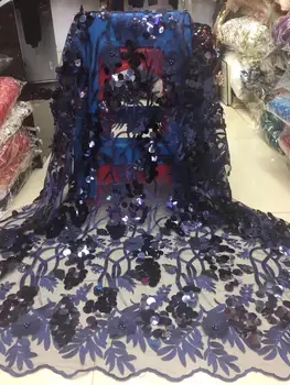 

2019 high-quality African lace fabric with sequined navy tulle fabric, used for African embroidery of Nigerian lace fabric YYZ08